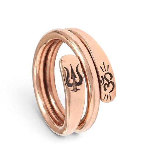 Heavy Double line Pure Copper Adjustable Ring – Trishul & Om Engraved