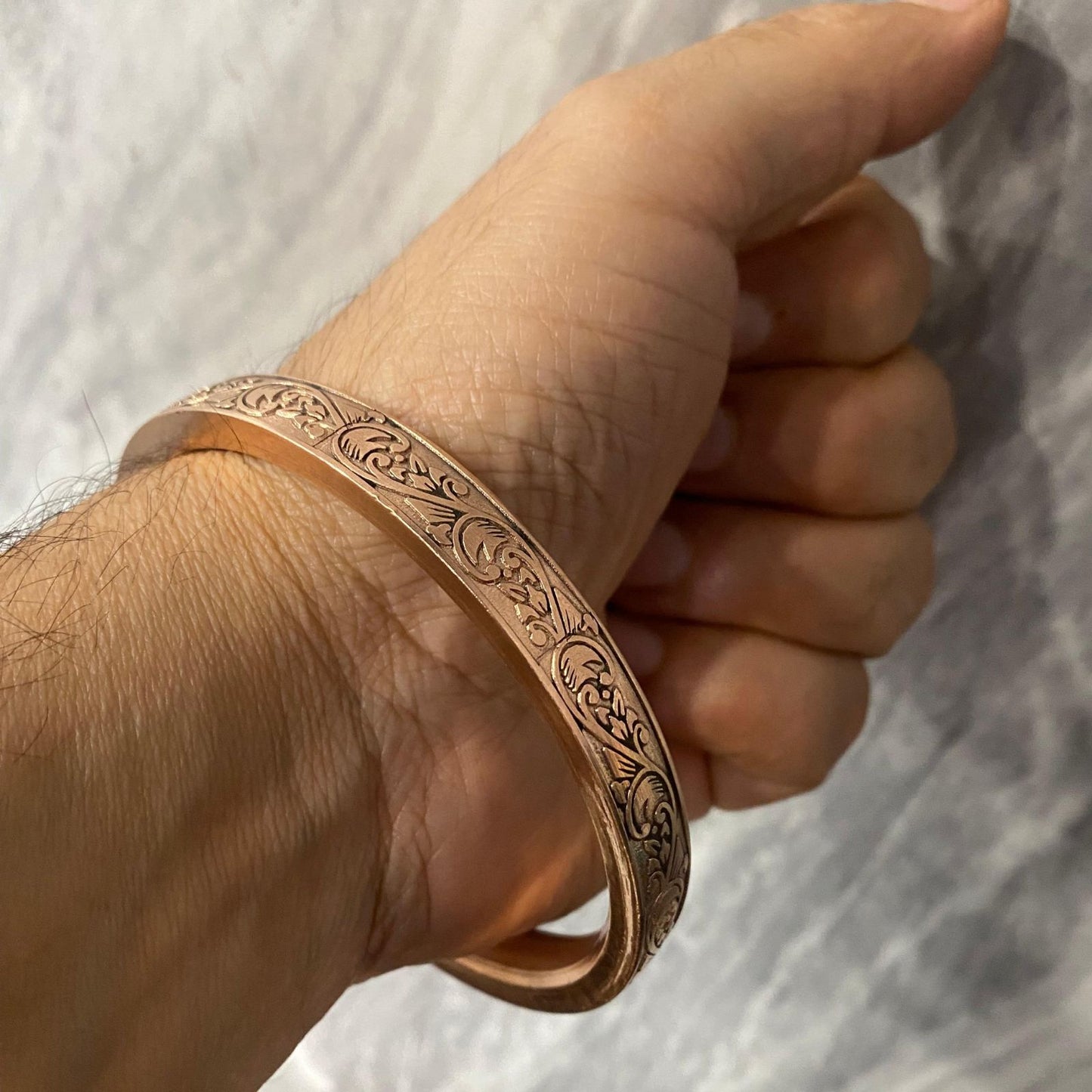 Heavy Flat Engraved Copper Kada for Men