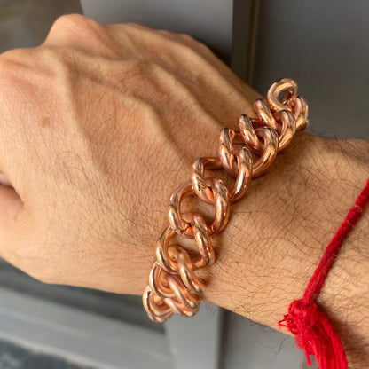 Men's Pure Copper Curb Link Chain Bracelet - S-Hook Clasp
