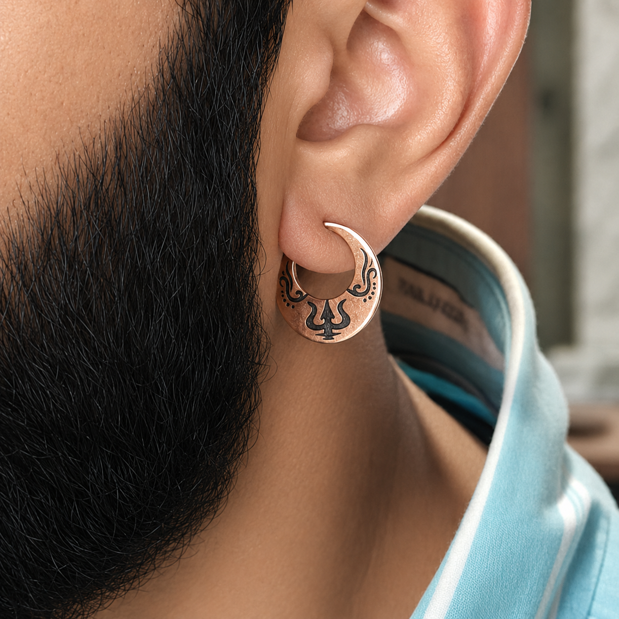 Pure Copper Nanti Earrings for Men & Women – Trishul Engraved Shiva Earrings