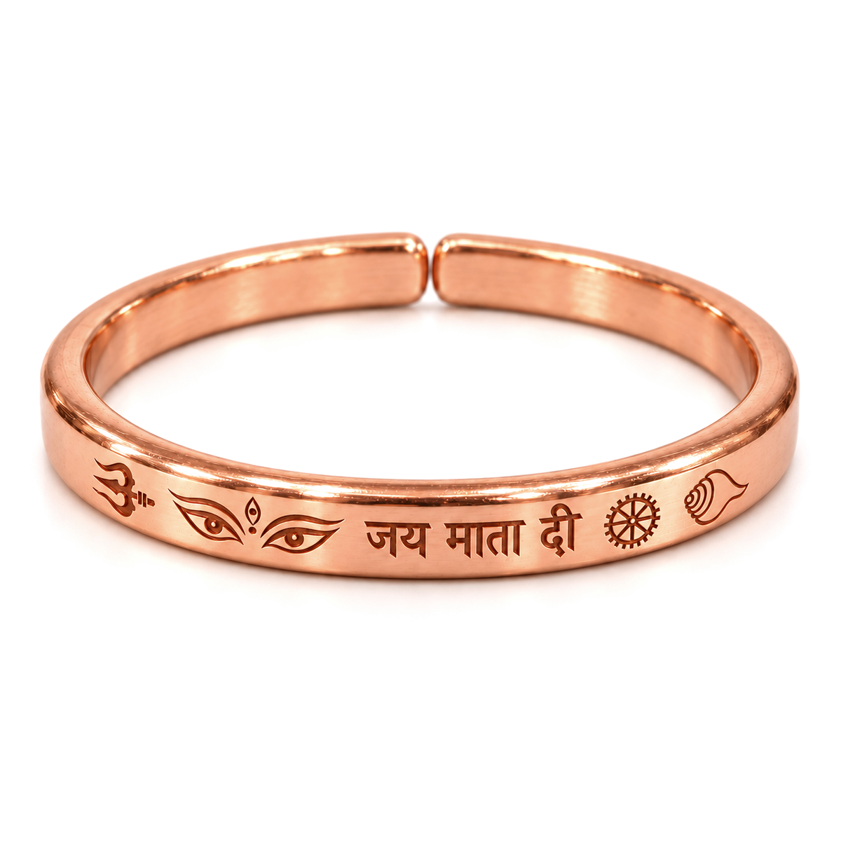 Jai Mata Di Pure Copper Kada – Durga Eyes Engraved Open Cuff Bracelet