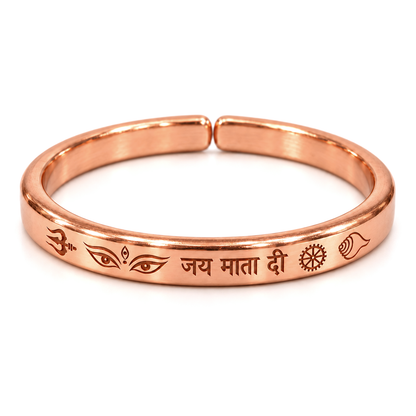 Jai Mata Di Pure Copper Kada – Durga Eyes Engraved Open Cuff Bracelet