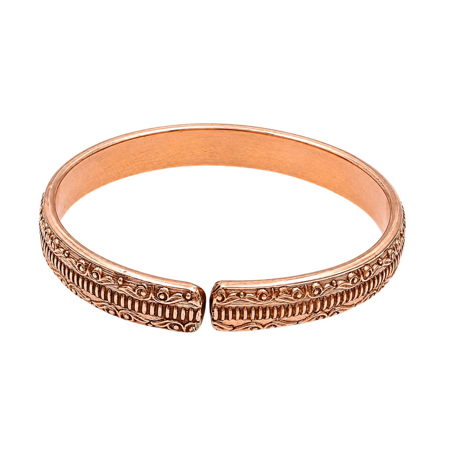 Intricate Floral Engraved Pure Copper Cuff Kada Adjustable Bracelet