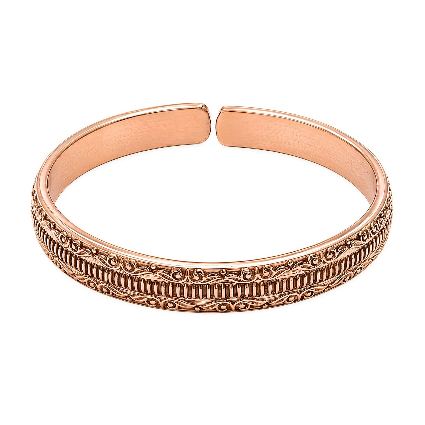 Intricate Floral Engraved Pure Copper Cuff Kada Adjustable Bracelet