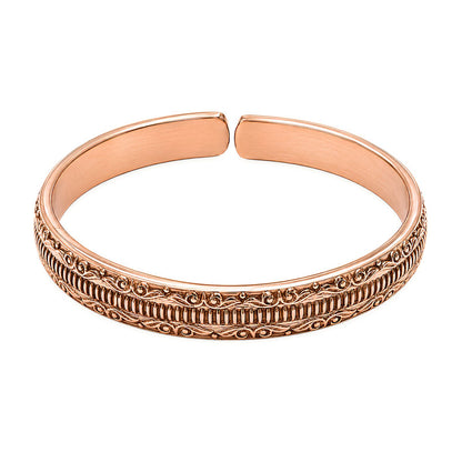 Intricate Floral Engraved Pure Copper Cuff Kada Adjustable Bracelet