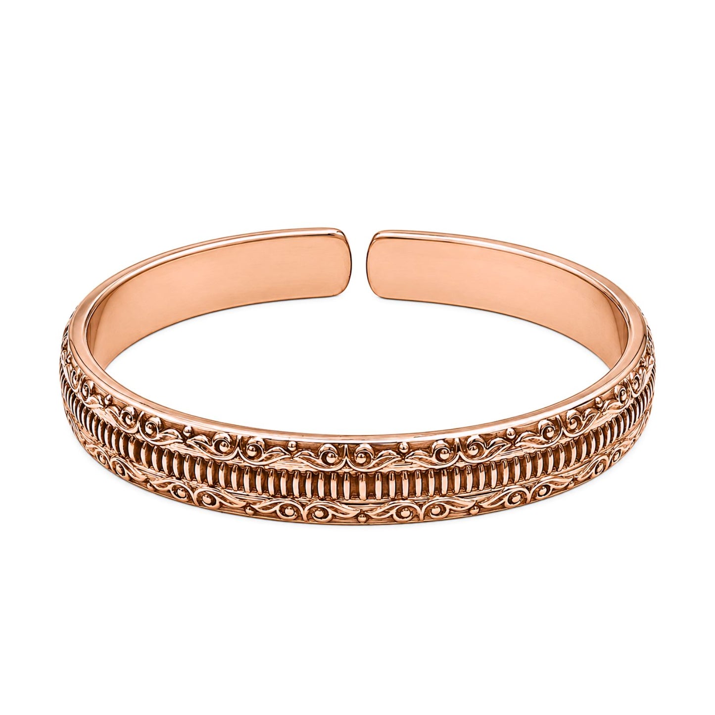 Intricate Floral Engraved Pure Copper Cuff Kada Adjustable Bracelet