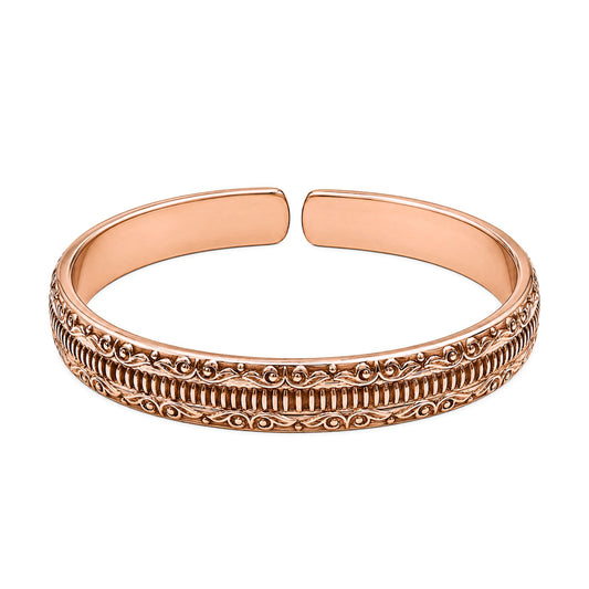Intricate Floral Engraved Pure Copper Cuff Kada Adjustable Bracelet