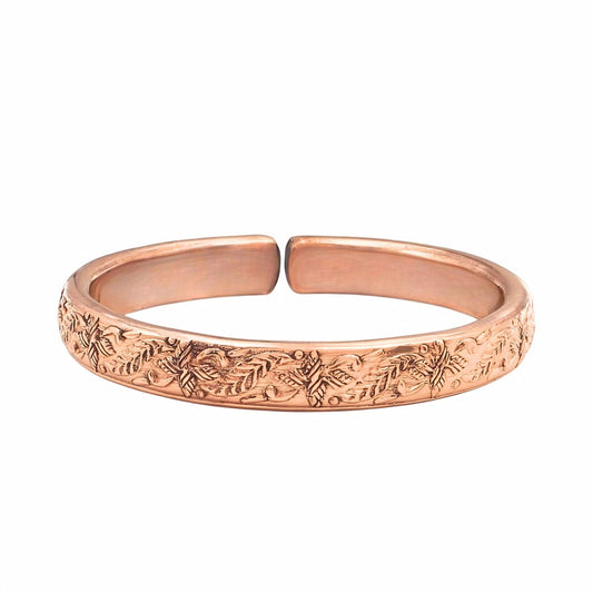 Elegant Flower Pattern Pure Copper Adjustable Wrist Kada Bracelet