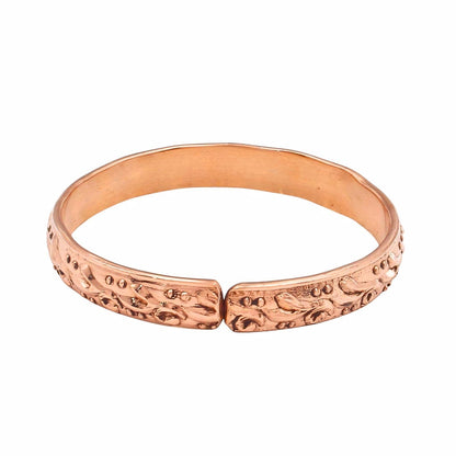 Premium Floral Carving Pure Copper Adjustable Wrist Kada Bracelet
