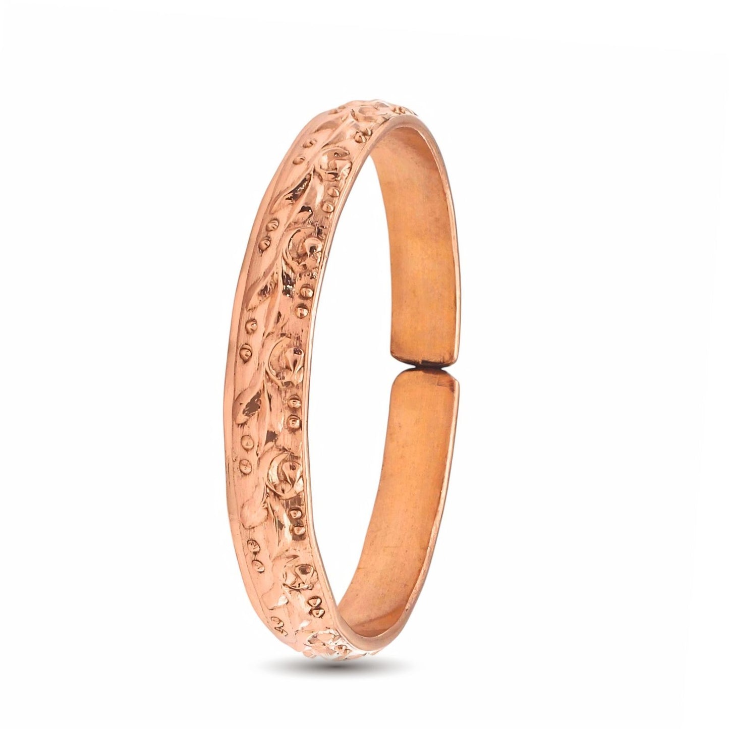Premium Floral Carving Pure Copper Adjustable Wrist Kada Bracelet
