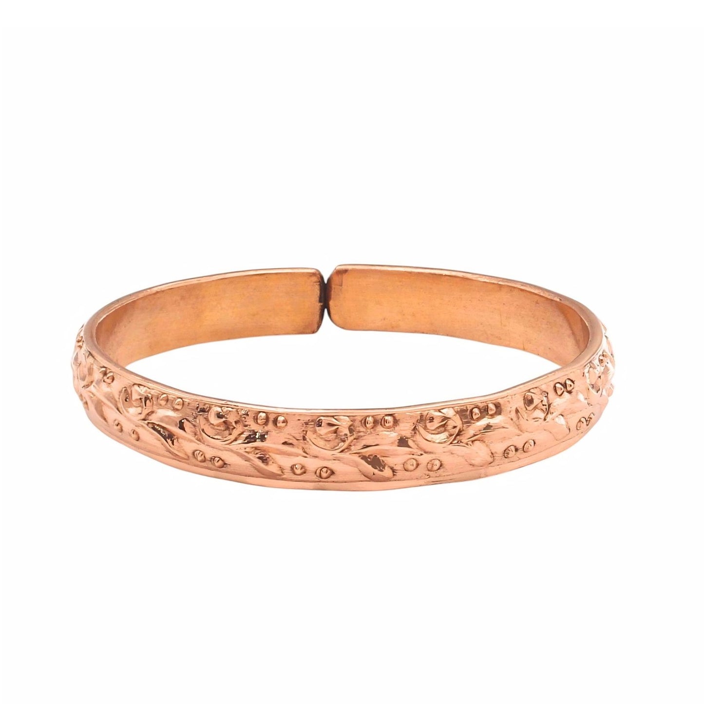 Premium Floral Carving Pure Copper Adjustable Wrist Kada Bracelet