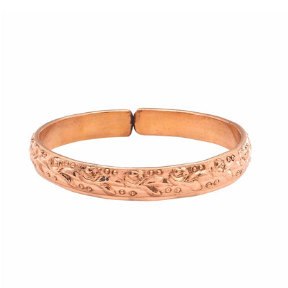 Premium Floral Carving Pure Copper Adjustable Wrist Kada Bracelet