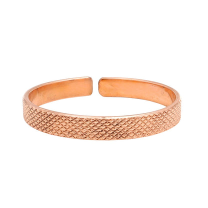 Engraved Cross-Hatch Design Pure Copper Cuff Kada Adjustable Bracelet