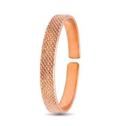 Engraved Cross-Hatch Design Pure Copper Cuff Kada Adjustable Bracelet