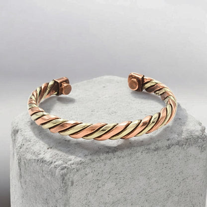Two Tone Pure Copper Brass Wrapped Design men's Cuff Bracelet