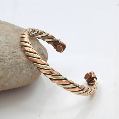 Two Tone Pure Copper Brass Wrapped Design men's Cuff Bracelet