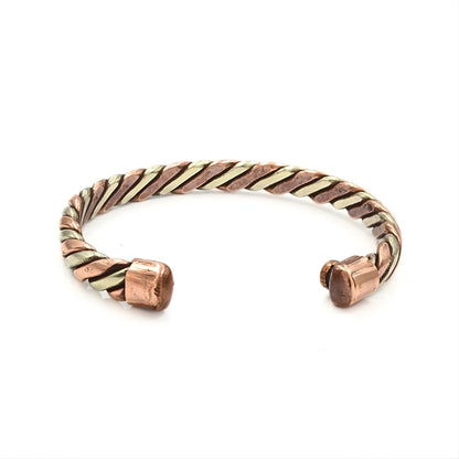 Two Tone Pure Copper Brass Wrapped Design men's Cuff Bracelet