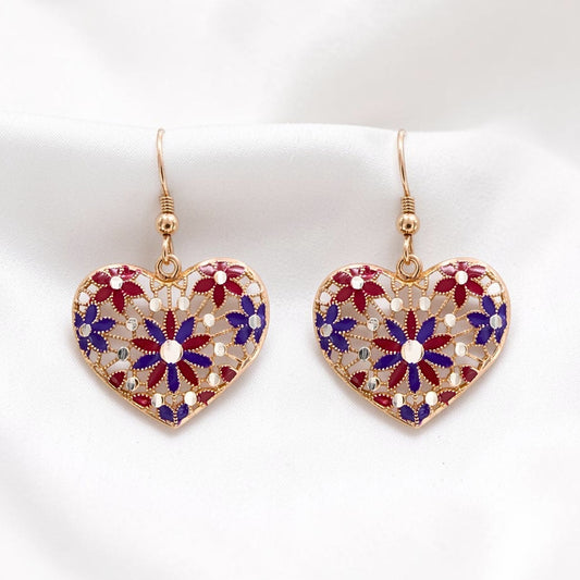 Cute 925 Sterling Silver Rose Gold Royal Heart Drops Earrings