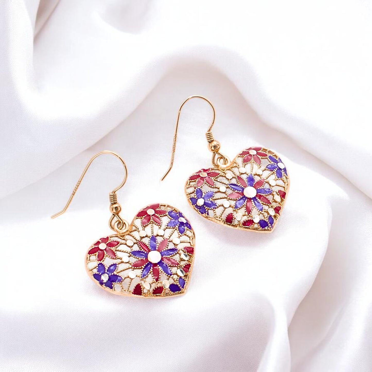 Cute 925 Sterling Silver Rose Gold Royal Heart Drops Earrings