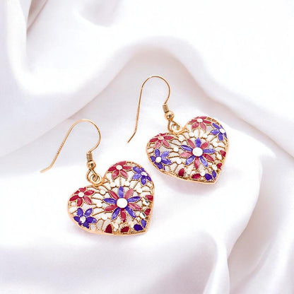 Cute 925 Sterling Silver Rose Gold Royal Heart Drops Earrings