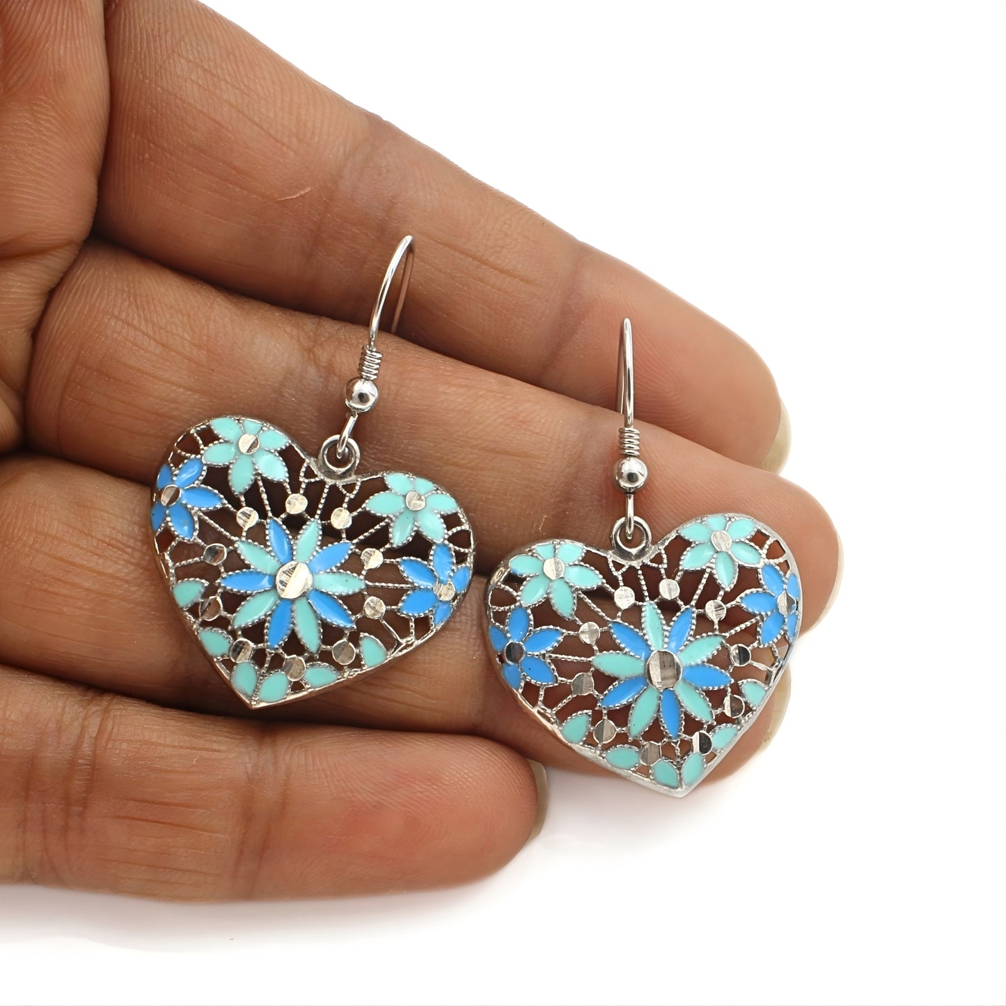 925 Sterling Silver Petal Love Heart Drops Earrings