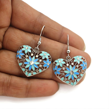 925 Sterling Silver Petal Love Heart Drops Earrings