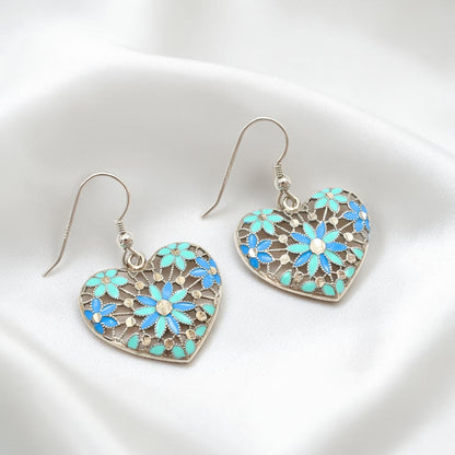 925 Sterling Silver Petal Love Heart Drops Earrings