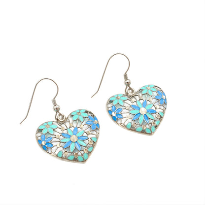 925 Sterling Silver Petal Love Heart Drops Earrings