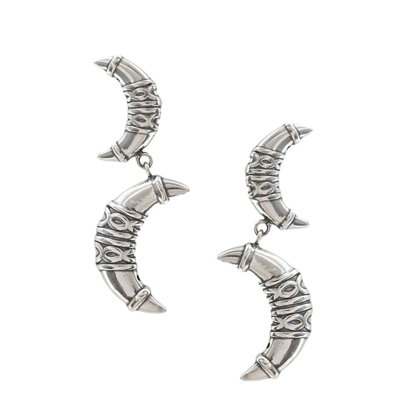 Traditional 925 Sterling Silver Oxidised Claw Half Hoop Stud Earrings