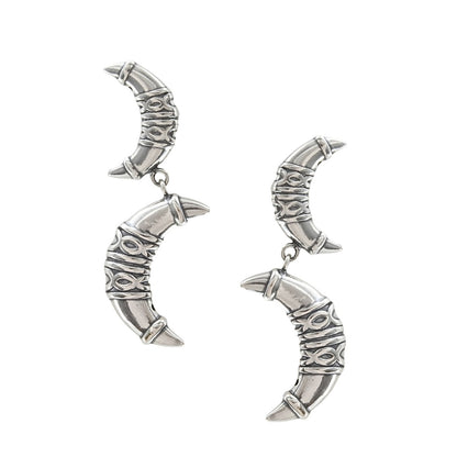 Traditional 925 Sterling Silver Oxidised Claw Half Hoop Stud Earrings