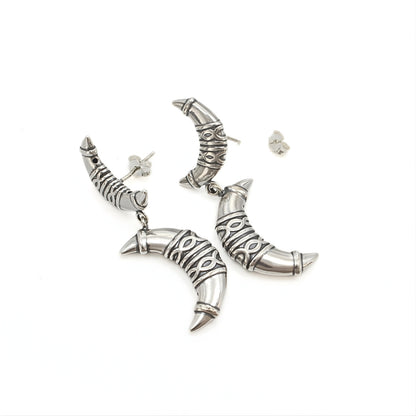 Traditional 925 Sterling Silver Oxidised Claw Half Hoop Stud Earrings