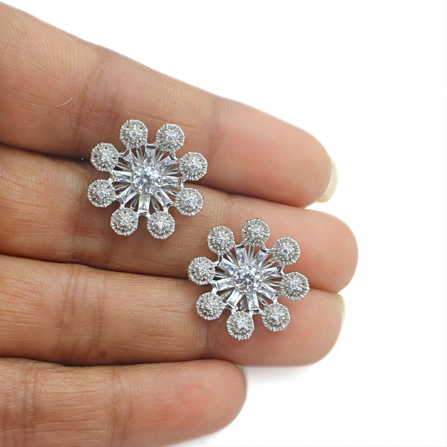 Daily wear 925 Sterling Silver White CZ Flower Studs Earrings