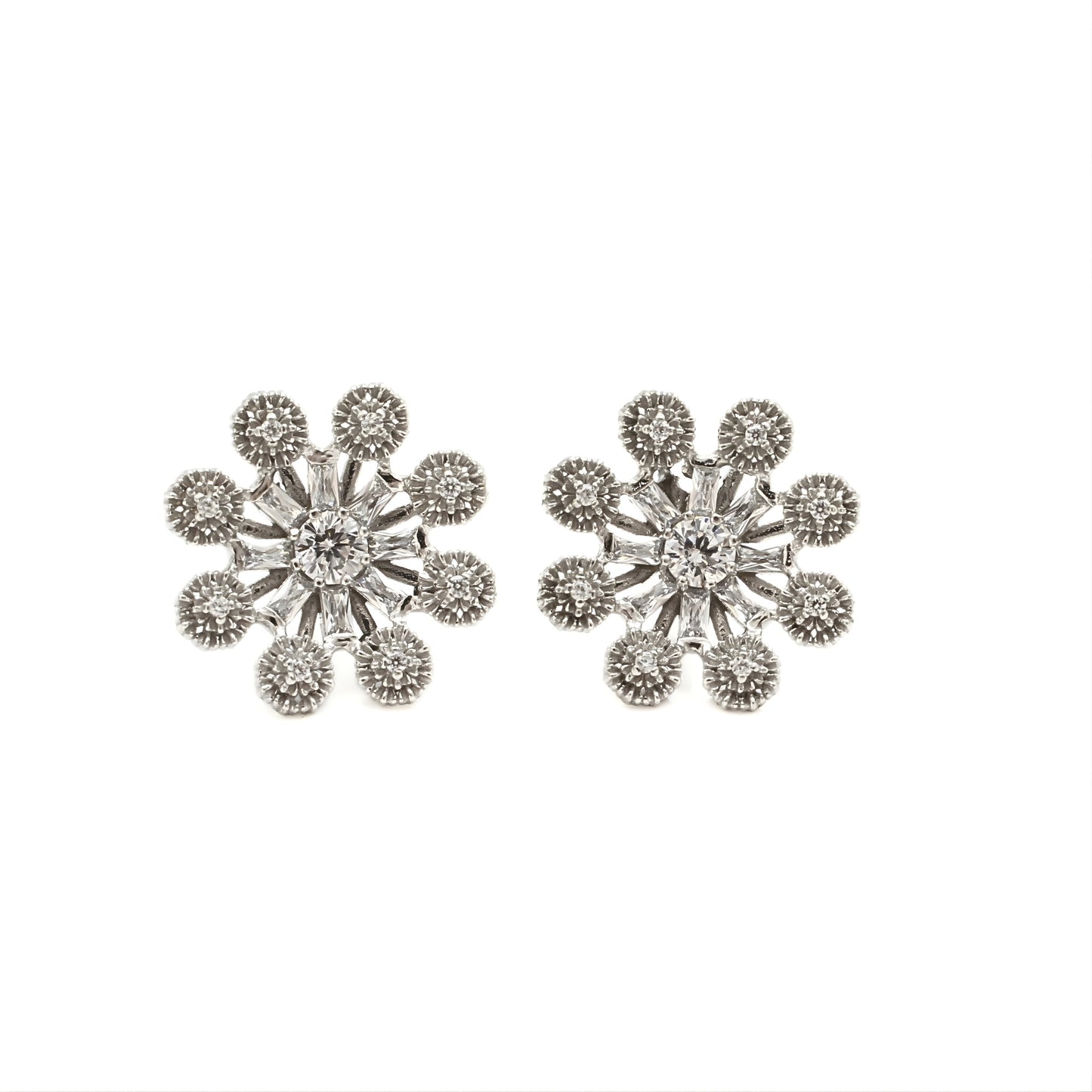 Daily wear 925 Sterling Silver White CZ Flower Studs Earrings