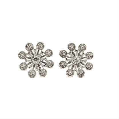 Daily wear 925 Sterling Silver White CZ Flower Studs Earrings