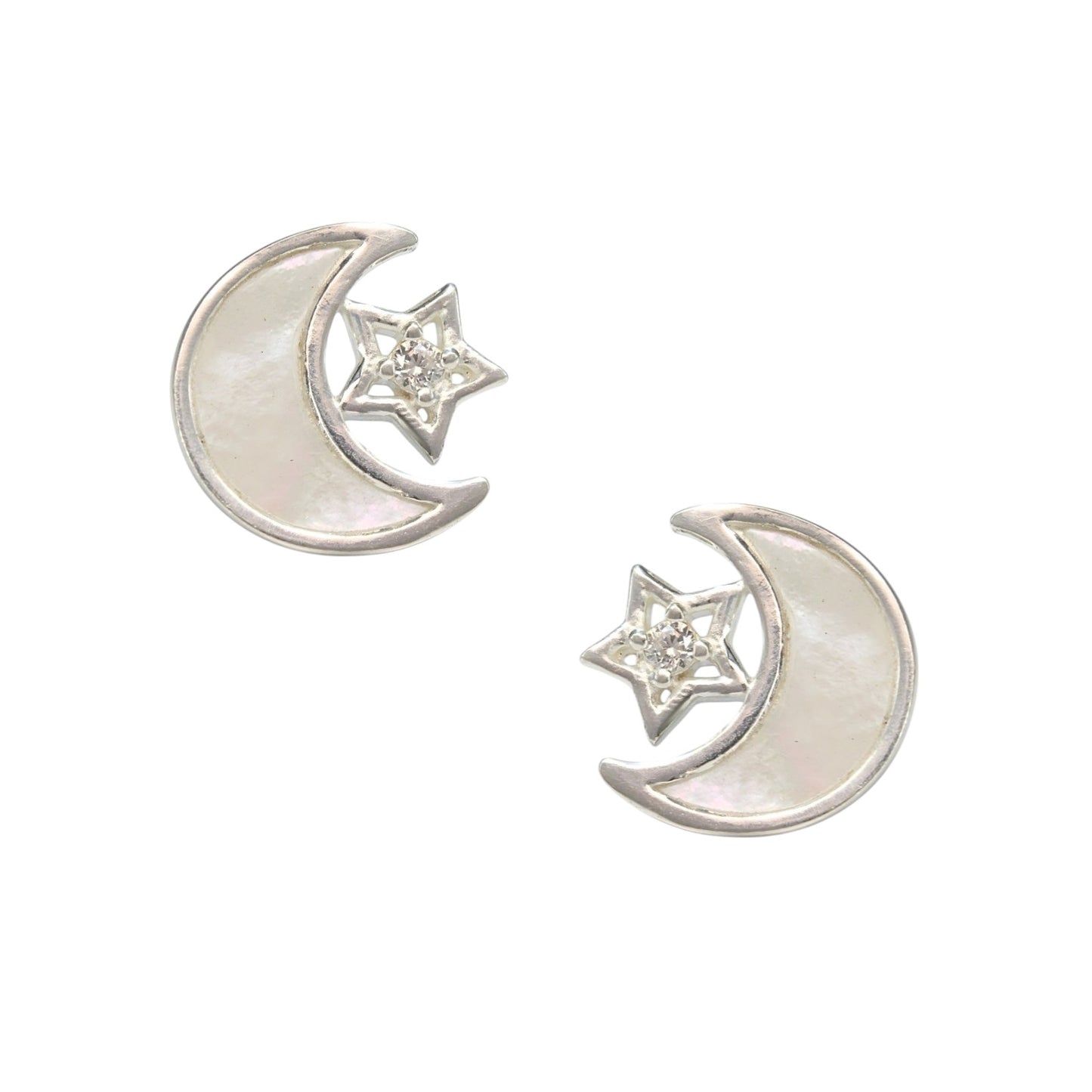 925 Sterling Silver White CZ Moon and Star gifting Earrings