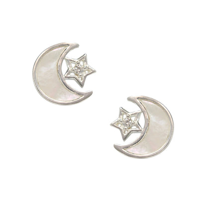 925 Sterling Silver White CZ Moon and Star gifting Earrings