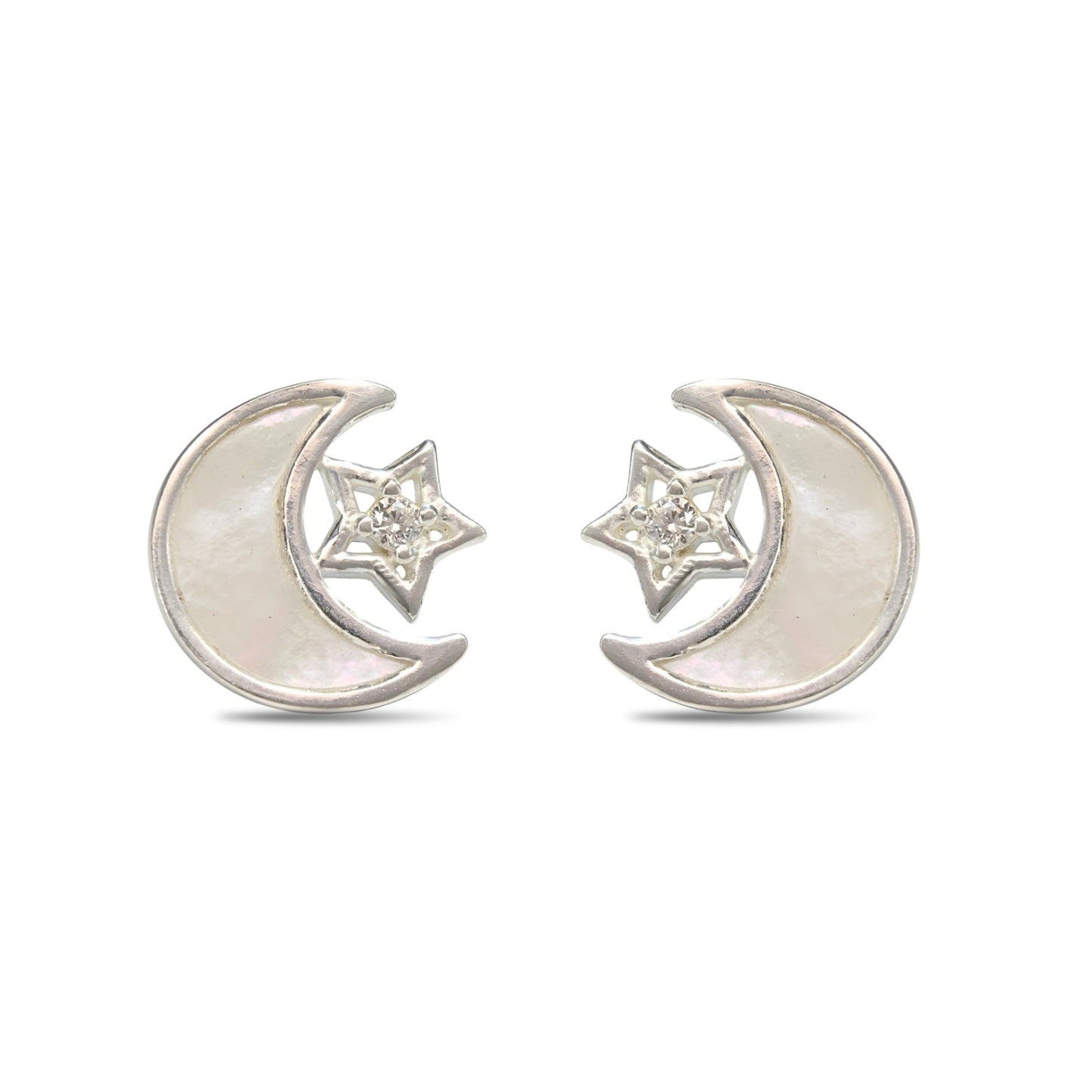 925 Sterling Silver White CZ Moon and Star gifting Earrings