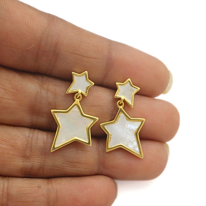 Amazing 925 Sterling Silver Gold Tone Star Shape Drop Earrings