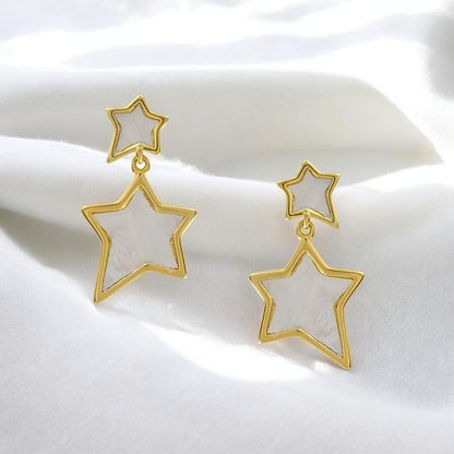 Amazing 925 Sterling Silver Gold Tone Star Shape Drop Earrings