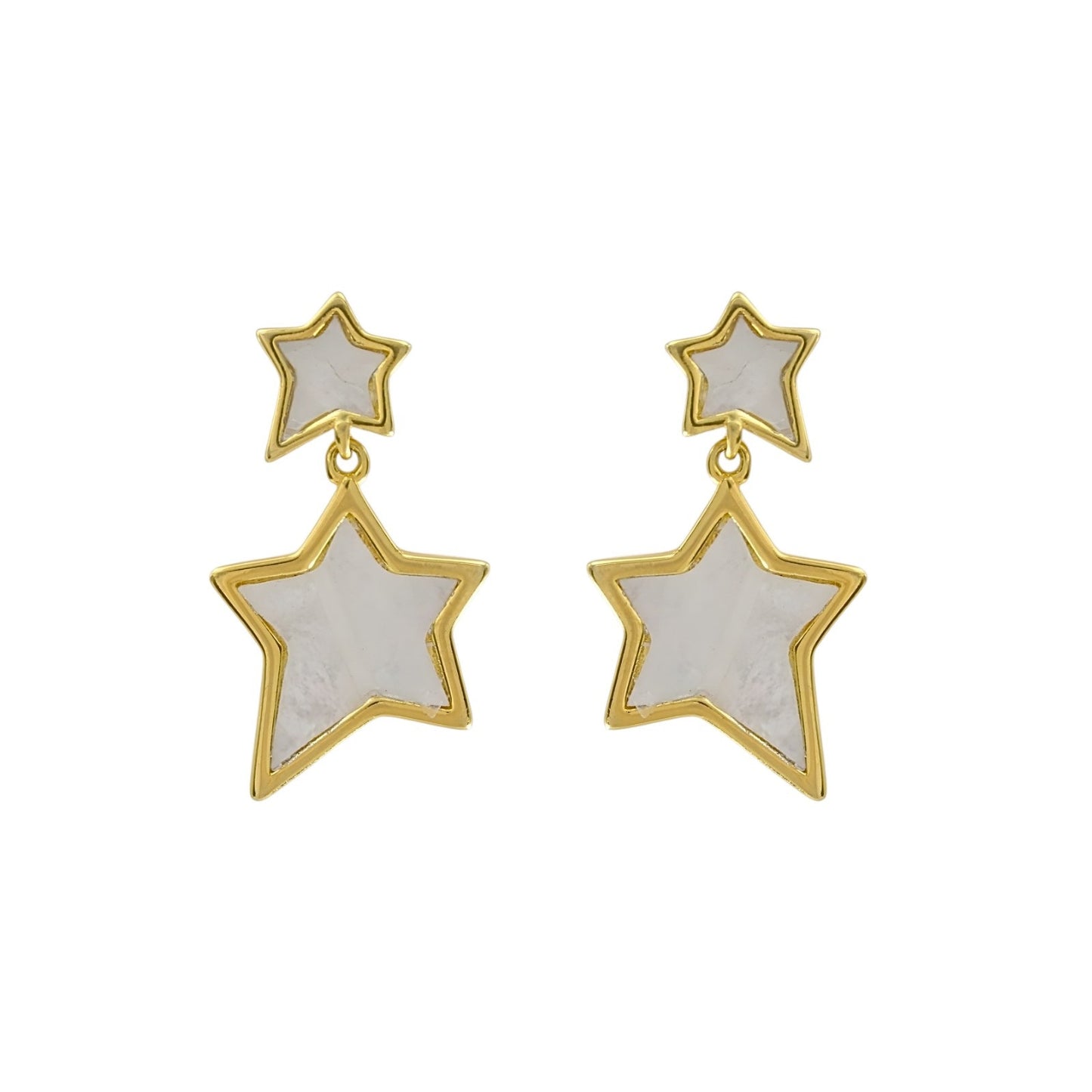 Amazing 925 Sterling Silver Gold Tone Star Shape Drop Earrings