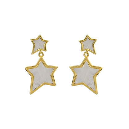 Amazing 925 Sterling Silver Gold Tone Star Shape Drop Earrings