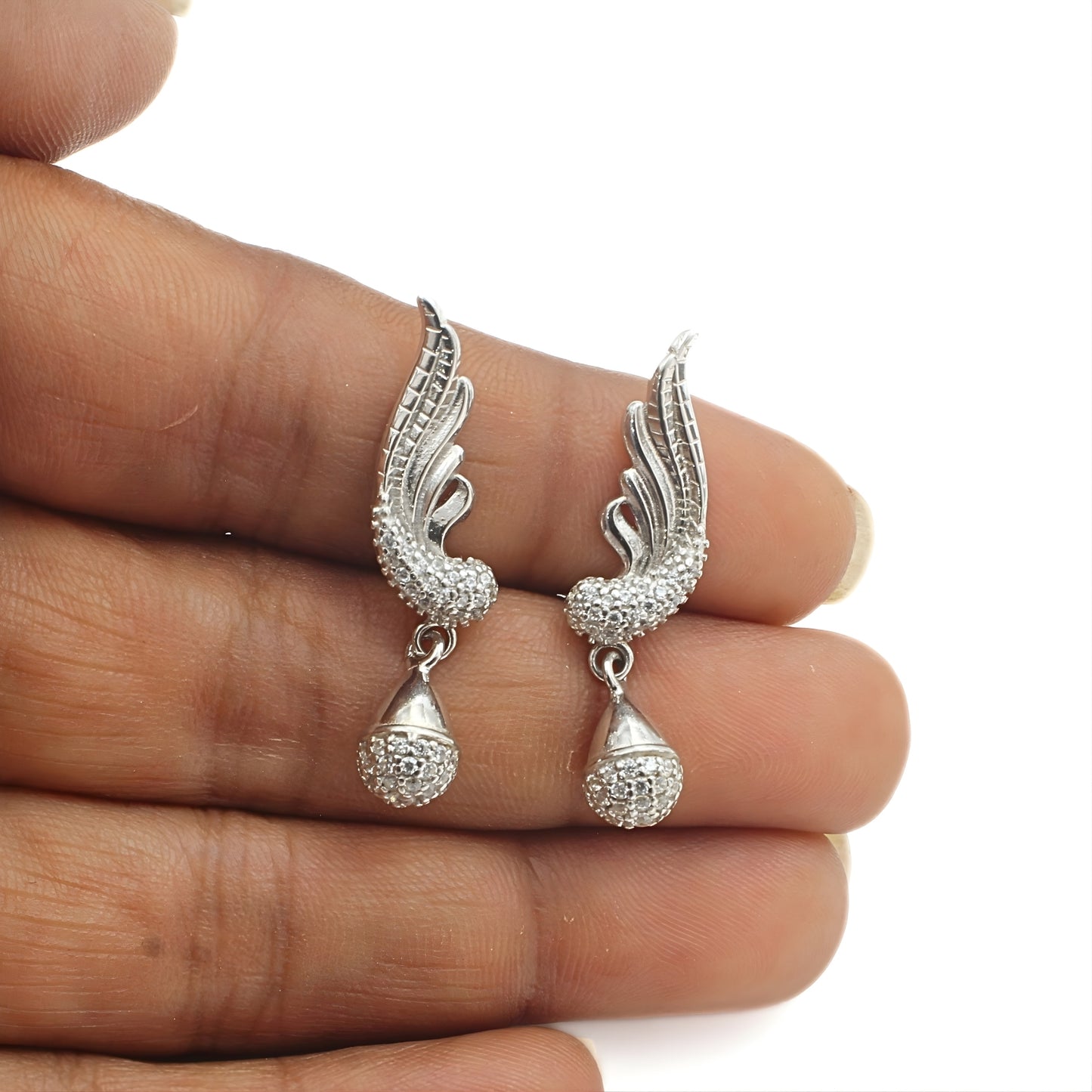 925 Sterling Silver Peacock Feather Shape Drop style Stud Earrings