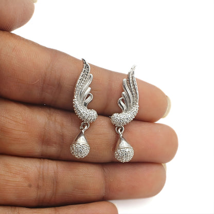 925 Sterling Silver Peacock Feather Shape Drop style Stud Earrings