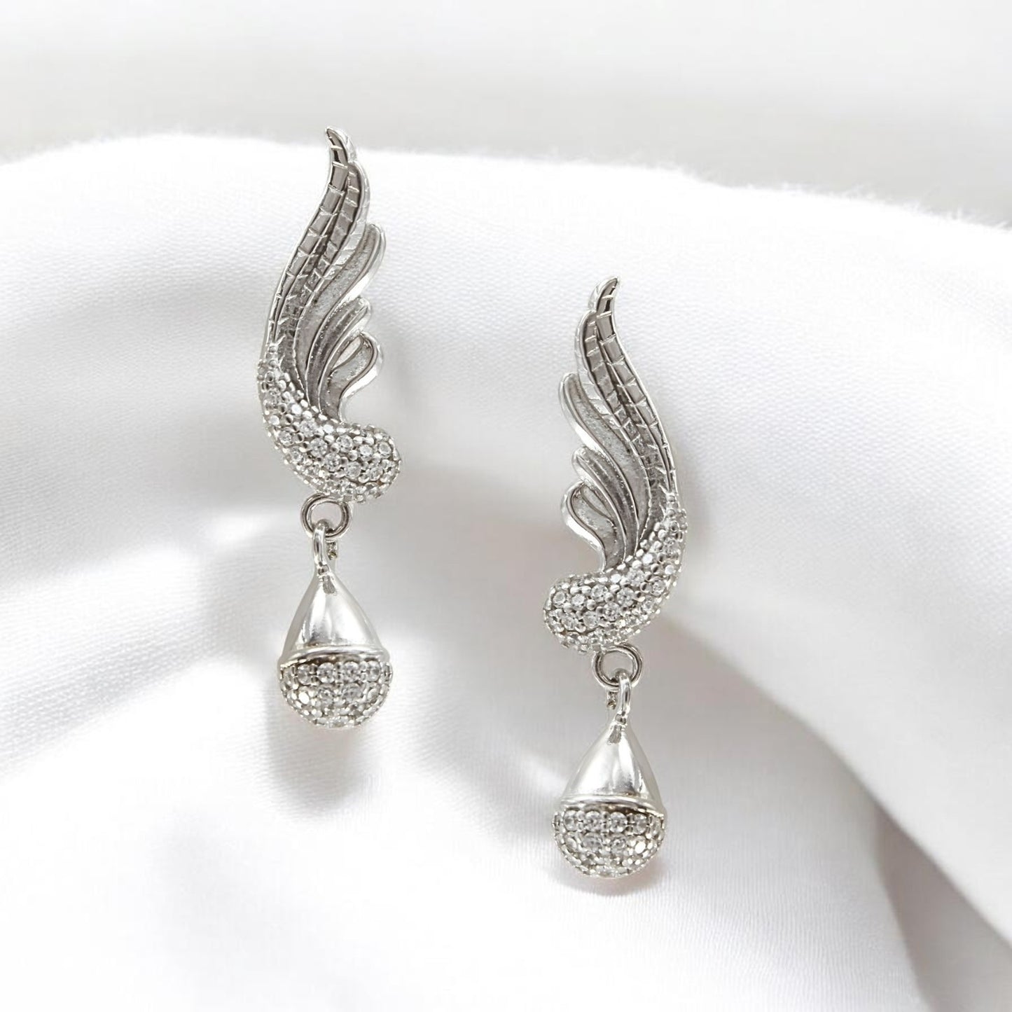 925 Sterling Silver Peacock Feather Shape Drop style Stud Earrings
