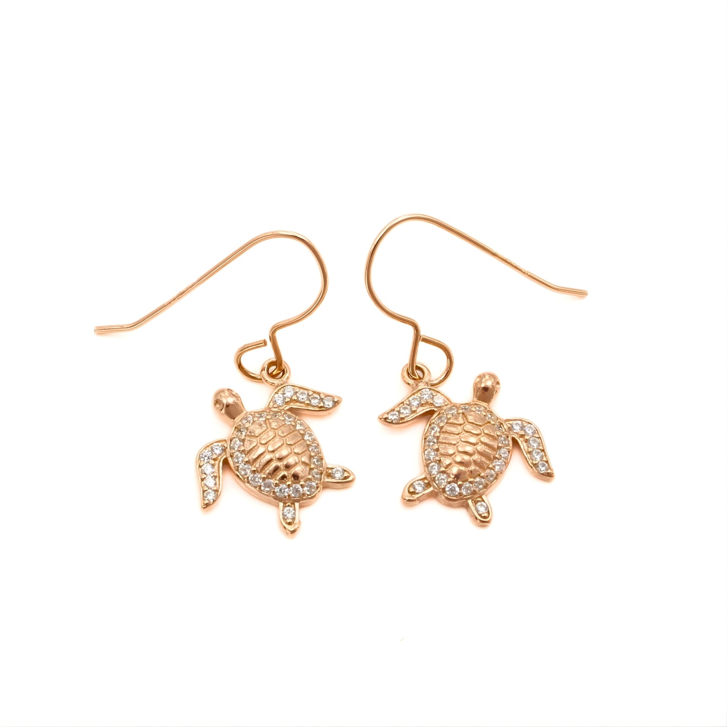 Boho chic 925 Sterling Silver White CZ Ocean Charm Rose Gold Turtle Earrings
