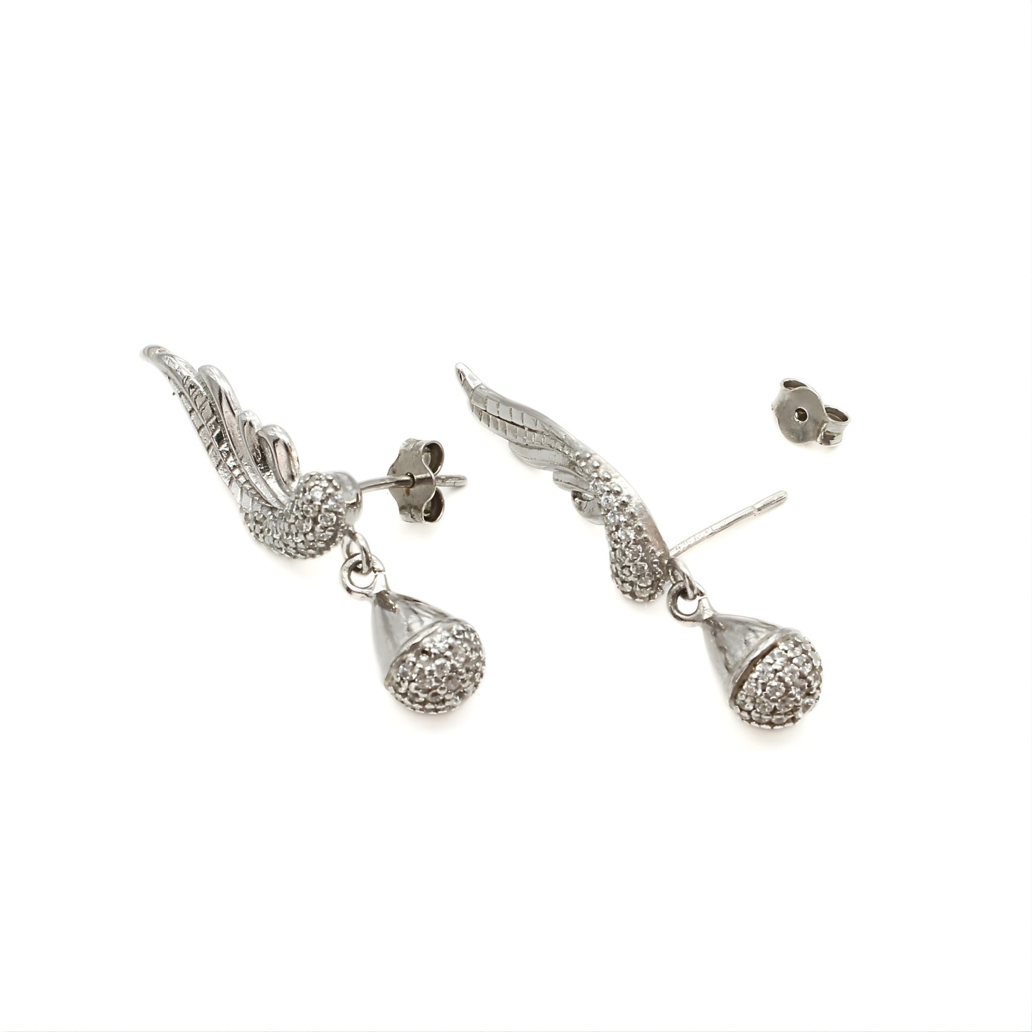 925 Sterling Silver Peacock Feather Shape Drop style Stud Earrings