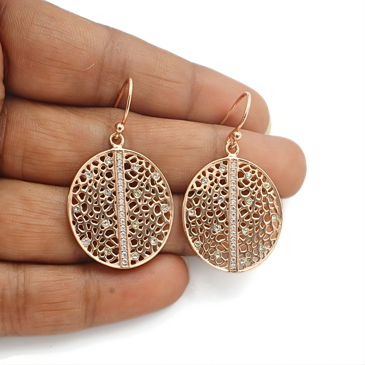 Elegant 925 Sterling Silver White CZ Rose Gold Drops Earrings