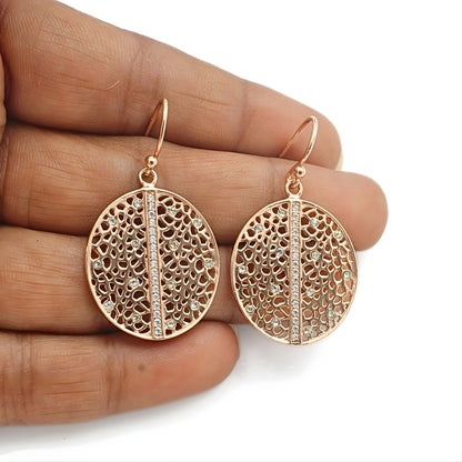 Elegant 925 Sterling Silver White CZ Rose Gold Drops Earrings