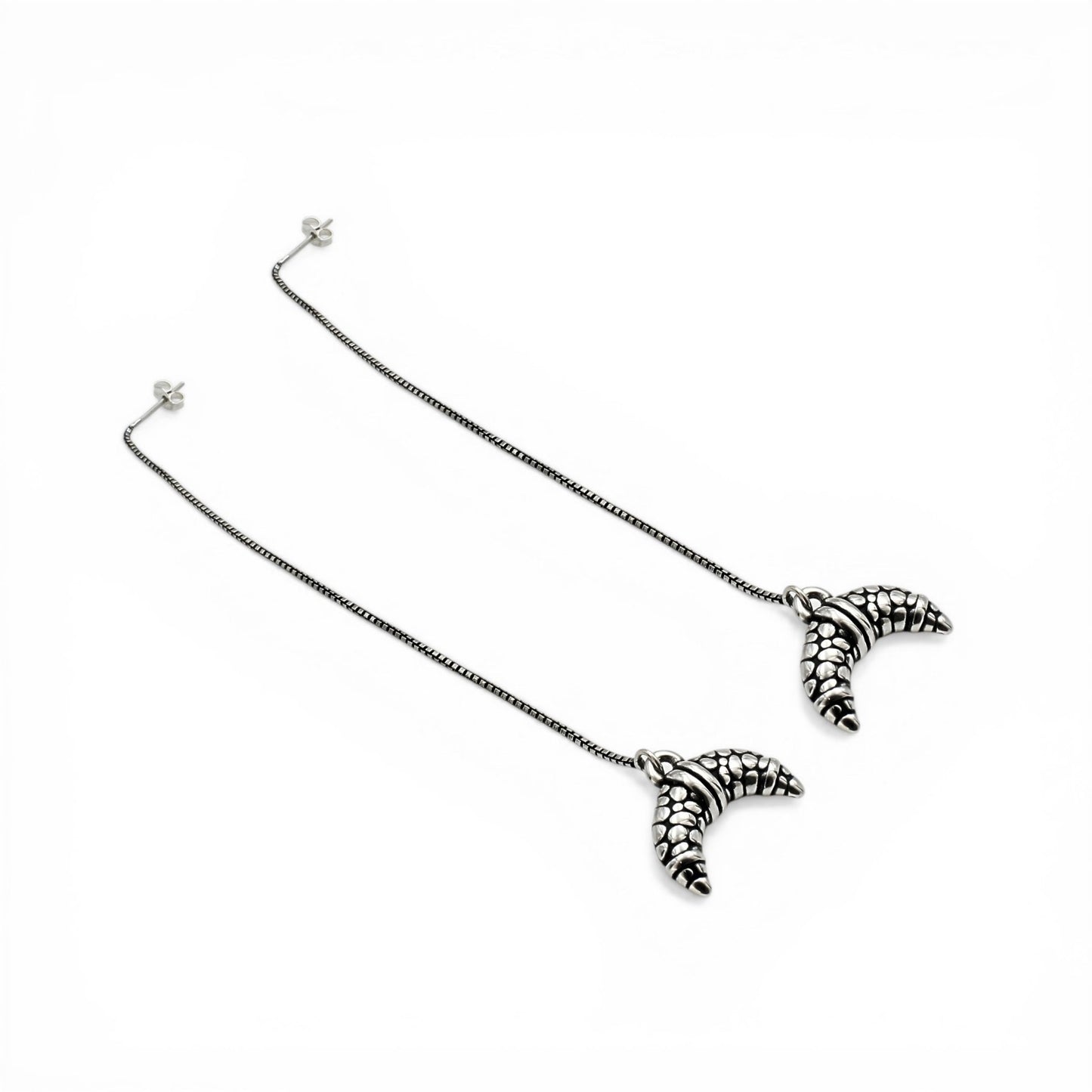 925 Sterling Silver Oxidized Dangle croissant-shaped charm Earrings