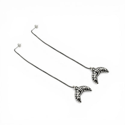 925 Sterling Silver Oxidized Dangle croissant-shaped charm Earrings